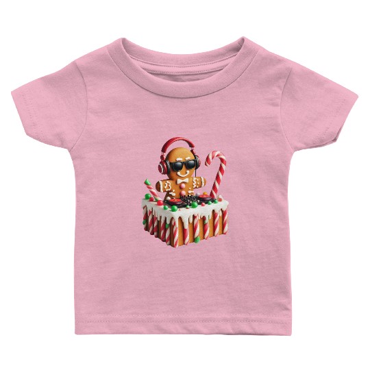 Gingerbread DJ Booth Christmas Holiday Candy Cane Baby T Shirts