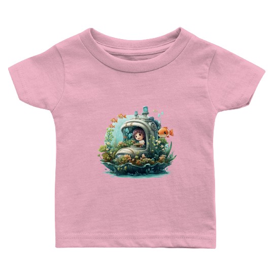 A delightful kawaii book submarine exploring Baby T Shirts