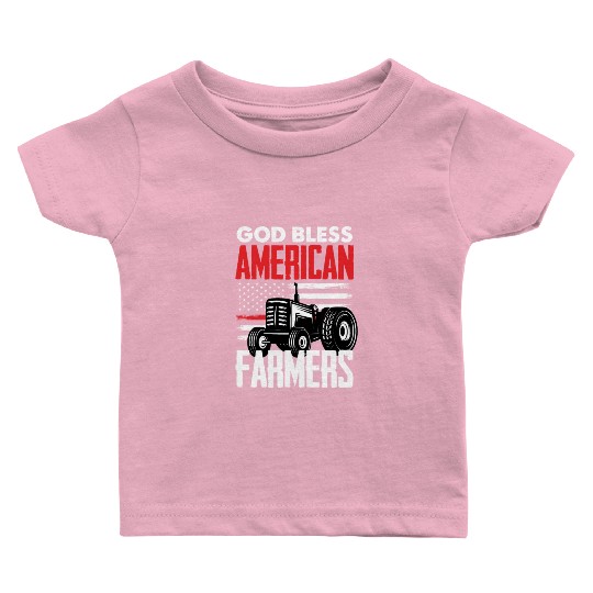 Patriotic US Flag Tractor Farmer Funny Farmer Gift Baby T Shirts