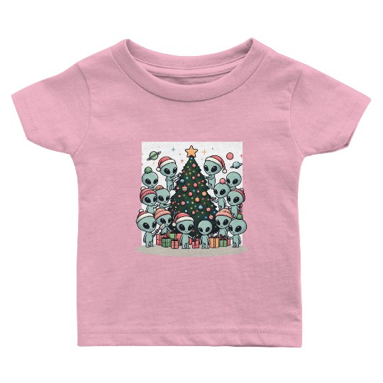 Aliens Christmas tree Baby T Shirts
