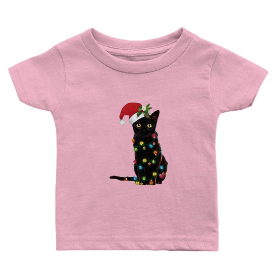 Santa Black Cat Tangled Sup In Christmas Baby T Shirts