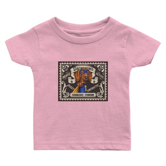 Cute Dachshund Super Hero Stamp Baby T Shirts