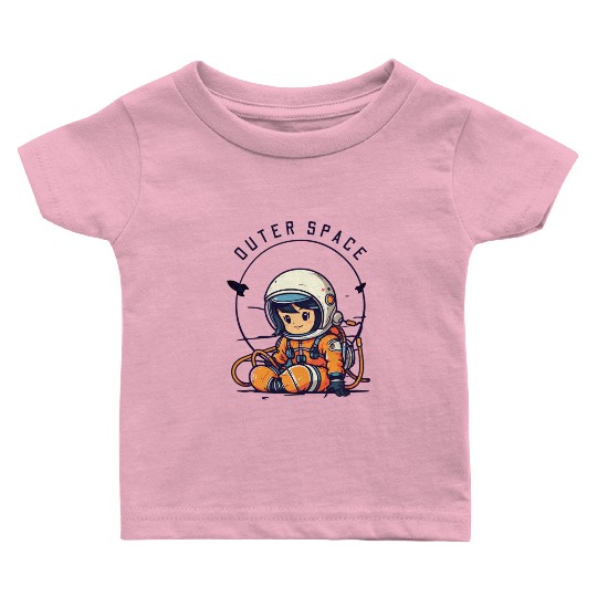 Orange and Black Astronaut Illustrative Outer Spac Baby T Shirts