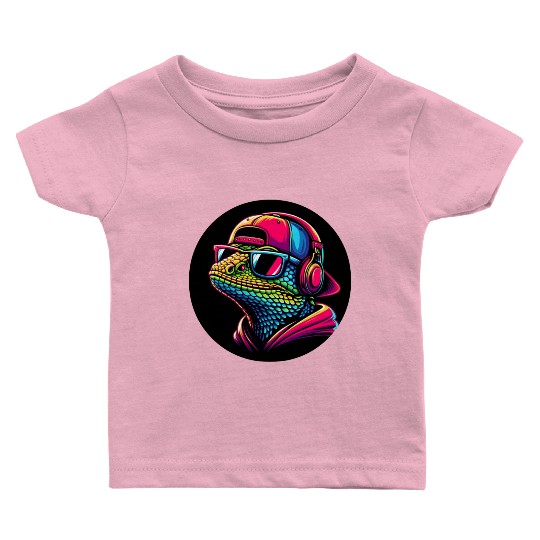 Cool gecko lizard with dj headphones Baby T Shirts