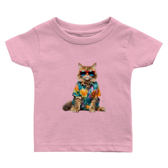 cool cat sitting relaxing wearing summer clothes Baby T Shirts
