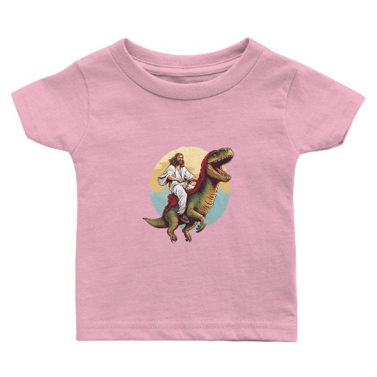 Jesus Riding a Dinosaur Meme Dino Lover Baby T Shirts