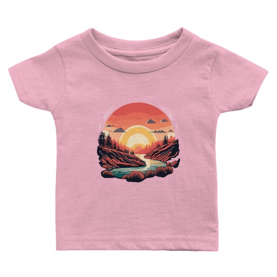 Simple Baby T Shirts design, sun shining over the river.