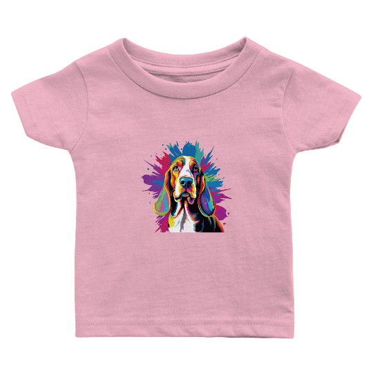 Watercolor Colorful Basset Hound Baby T Shirts