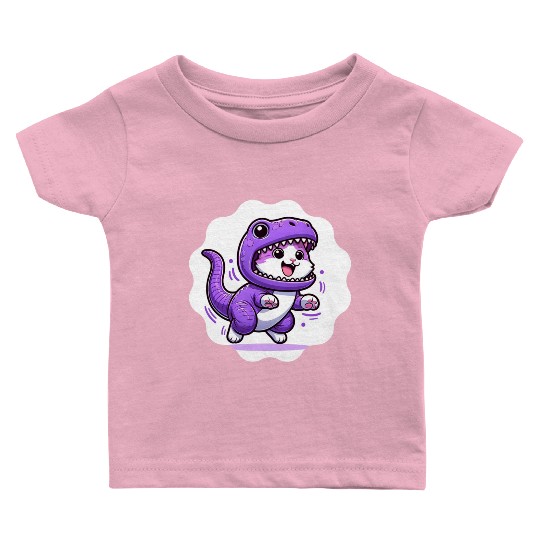 Energetic Cat in Velociraptor Costume - Playful Fe Baby T Shirts