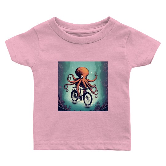 A weird octopus riding a bicycle Baby T Shirts
