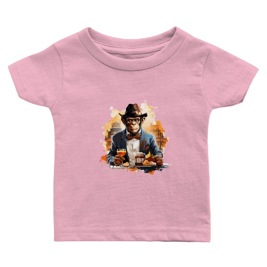 Cool Business Monkey with Drink Chimpanzee Baby T Shirts