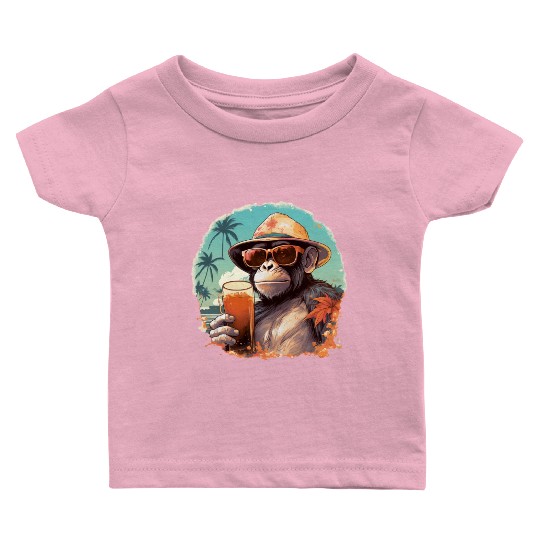 Cool Monkey With Drink Funny Animals Chimpanzee Baby T Shirts