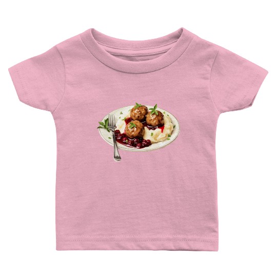 Swedish Meatballs Served With Mashed Potatoes and Baby T Shirts