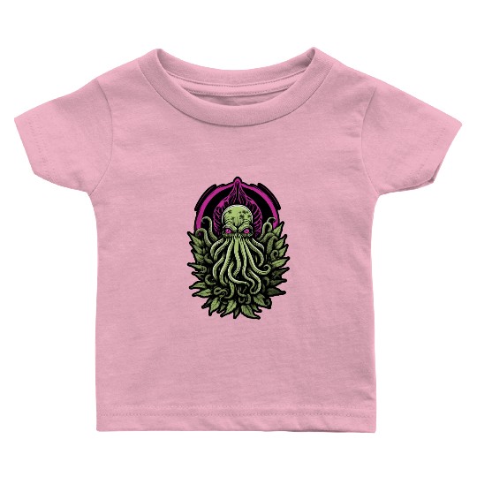 Colorful Cthulhu Baby T Shirts with Marijuana Leaves