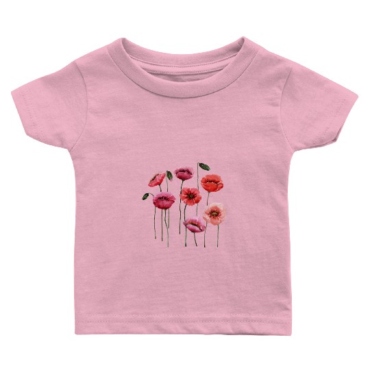 Poppies, spring bloomers, summer, flower, vintage. Baby T Shirts