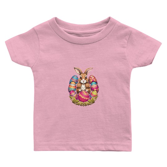 Easter Bunny Rabbit Colorful Eggs Easter Egg Hunt Baby T Shirts