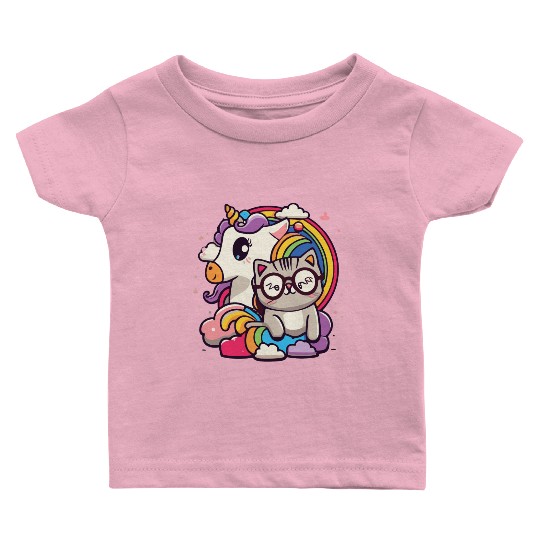 cute cat and unicorn Baby T Shirts