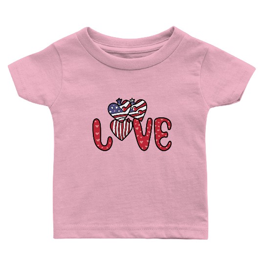 Flag Patriotic Lover Red Hearts US American Baby T Shirts