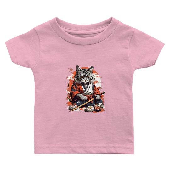 Cat Samurai Sushi Baby T Shirts