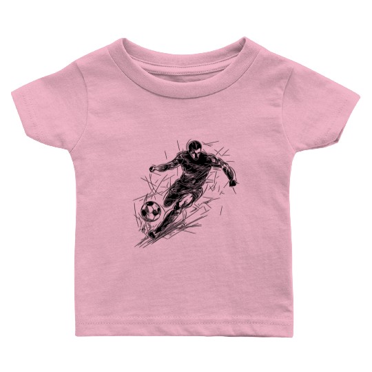Running Soccer Striker With Ball Baby T Shirts