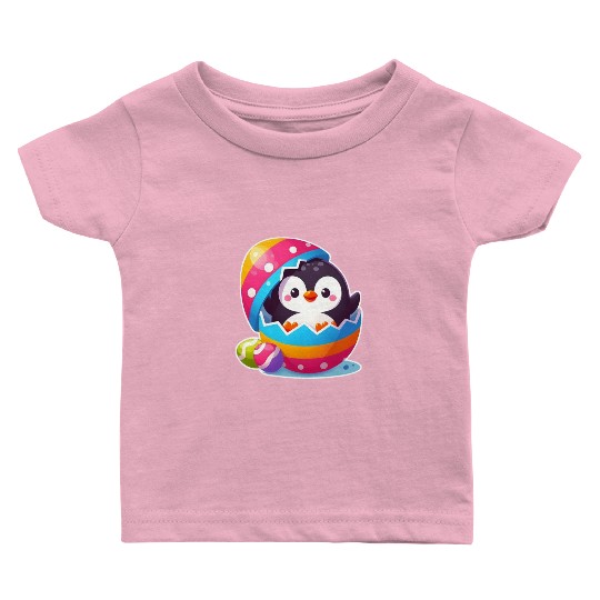 Penguin hatches from colorful Easter egg Baby T Shirts