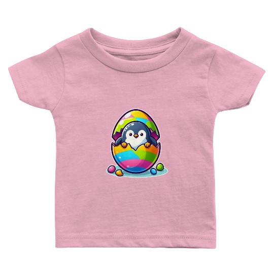 Penguin hatches from colorful Easter egg Baby T Shirts