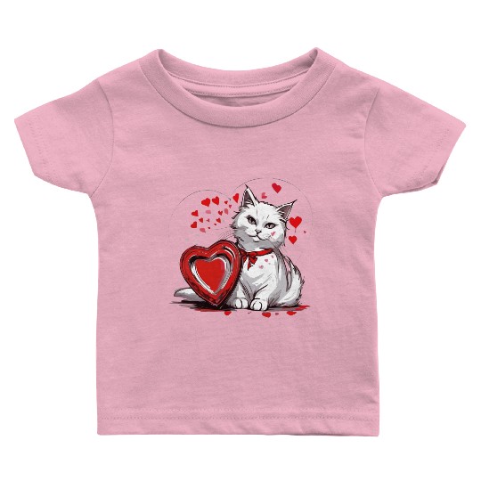 Valentines Day White Cat With Red Heart Box Baby T Shirts