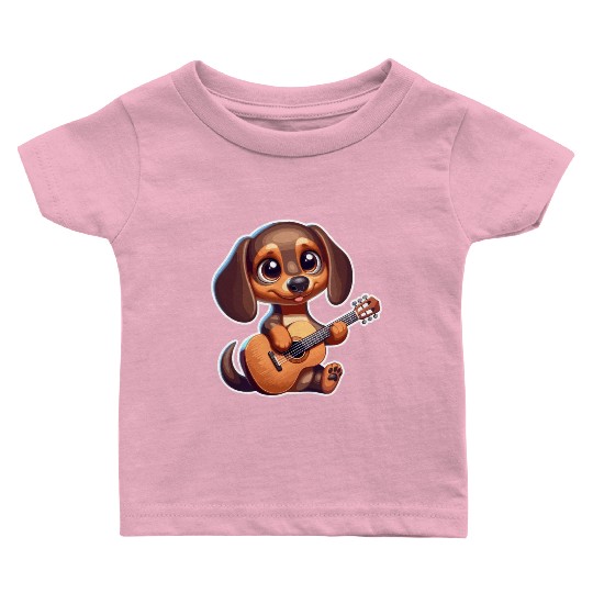 Cute Dachshund playing Guitar Baby T Shirts