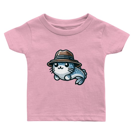 Stylish Catfish with Hat Baby T Shirts