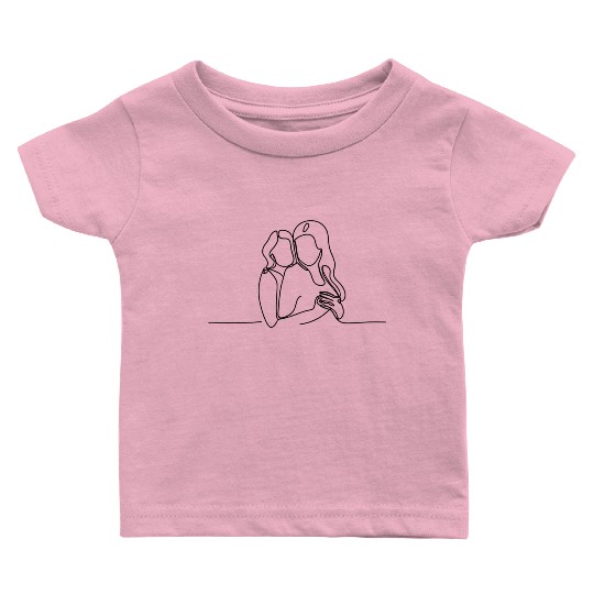 Line Art Lesbian Couple Baby T Shirts