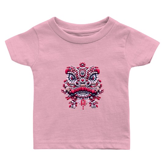 Chinese New Year - Pink Peony Lion Dance Mask Baby T Shirts