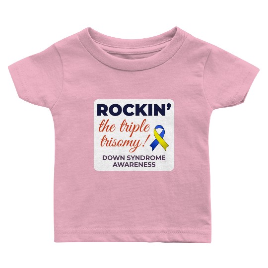 Down Syndrome Awareness Triple Trisomy Rock Baby T Shirts