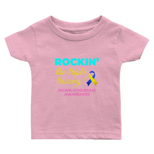 Down Syndrome Awareness Triple Trisomy Rock Baby T Shirts