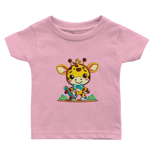 Skateboarding Giraffe Buddy Baby T Shirts