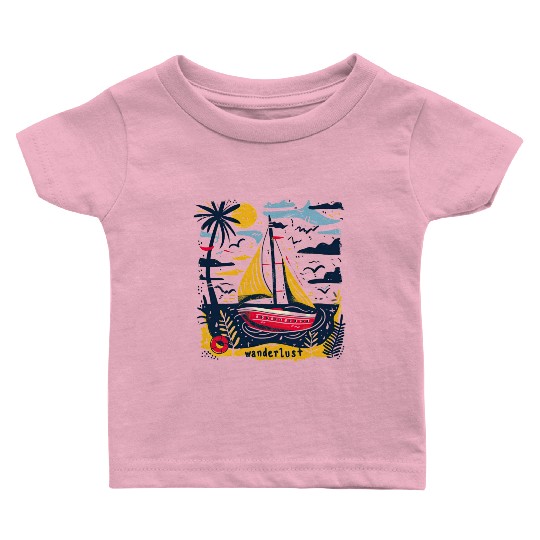 Wanderlust Sailing Boat in The Sea Colorful Print Baby T Shirts