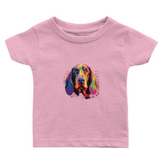 Watercolor Colorful Black And Tan Coonhound Baby T Shirts