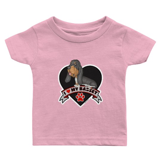 Cute Basset Hound inside a Heart I love my Basset Baby T Shirts