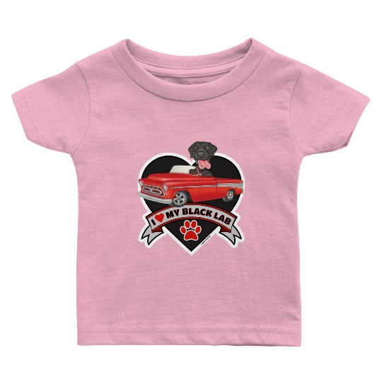 Cute black lab in classic truck inside a heart Baby T Shirts