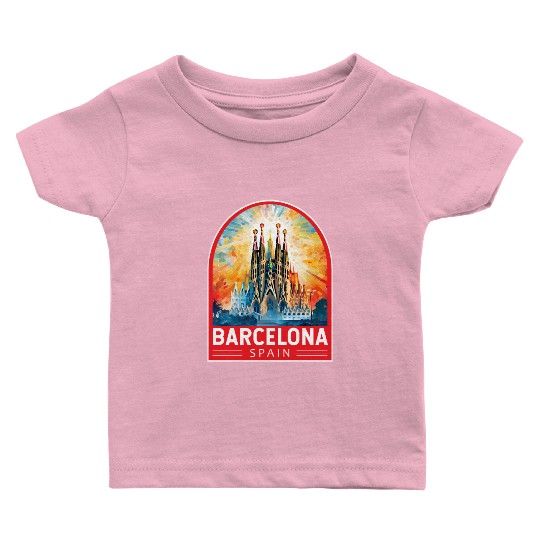 Barcelona Spain Travel Art Emblem Baby T Shirts