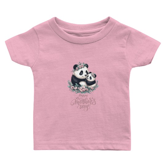 Happy Mother's Day Floral Wreath Mum Panda Baby T Shirts
