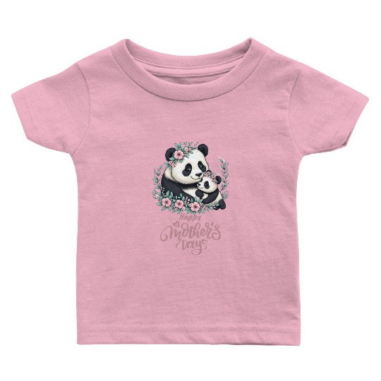 Happy Mother's Day Floral Wreath Mum Panda Baby T Shirts