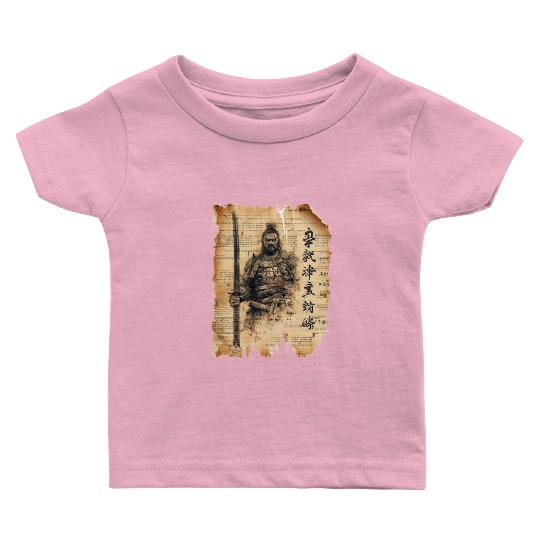 Vintage Papyrus Scroll Japanese Silhouette Samurai Baby T Shirts