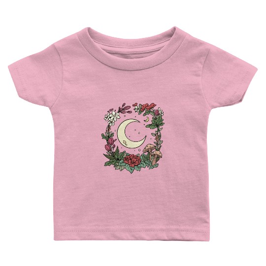Mushroom Moon Cottagecore Naturecore Baby T Shirts