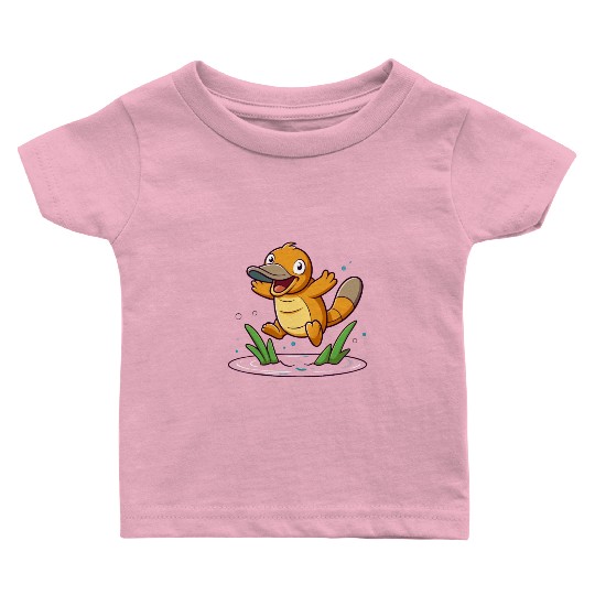 Whimsical Platypus Frolicking in a Pond Baby T Shirts