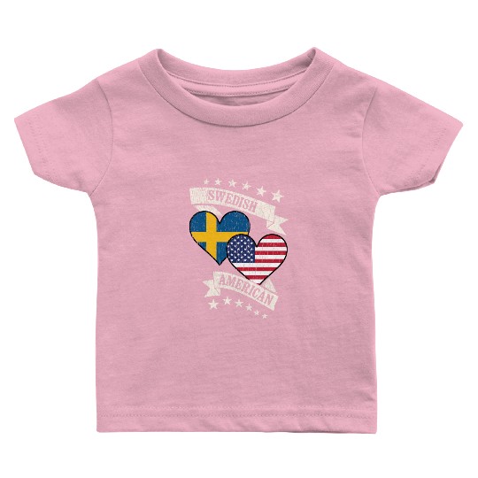 Swedish American Heart Flags Sweden America Baby T Shirts
