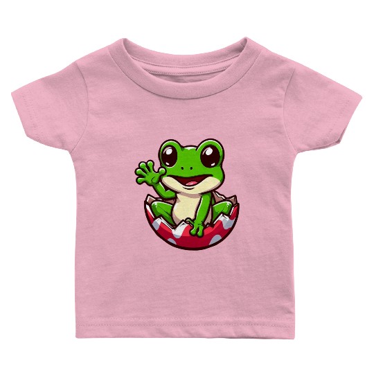 Colorful Easter Egg with Hatching Frog Design Baby T Shirts