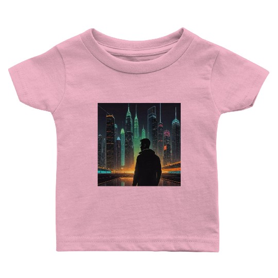 Neon Horizon: A Futuristic Cityscape Baby T Shirts