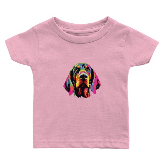 Watercolor Colorful Black And Tan Coonhound Baby T Shirts