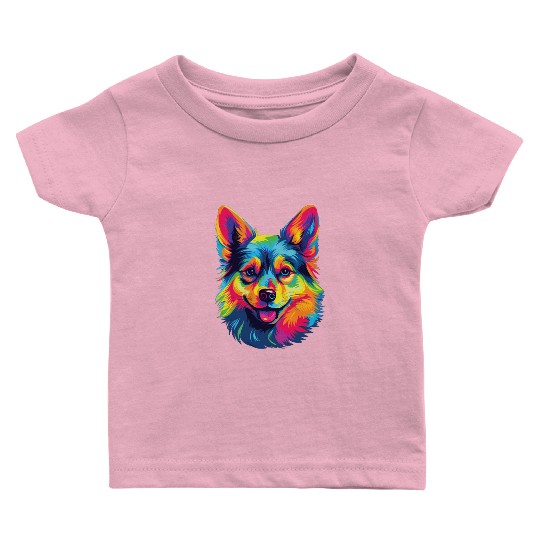 Watercolor Colorful Swedish Vallhund Baby T Shirts
