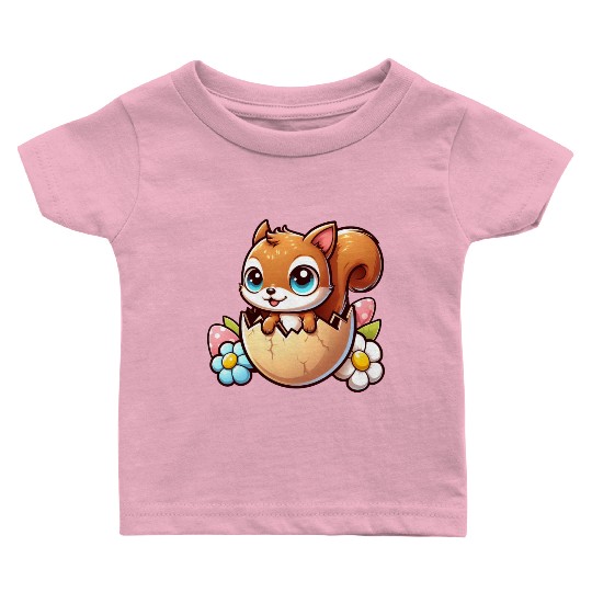 Cute Squirrel with Easter Egg Comic Design Baby T Shirts